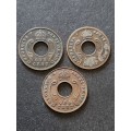 3 x East Africa 1 Cent 1923/1924/1928 - as per photograph