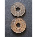 2 x East Africa 5 Cents 1933/1937 - as per photograph