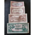 4 x Japanese Government Notes - 1 Cent, 5 Cents, 50 Cents and One Rupee EF+ - as per photograph
