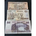 3 x Africa Notes, Swaziland 2 Emalangeni, Zambia 500 Kwacha and Zimbabwe 100 Dollars - as per photo