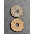 2 x East Africa 5 Cents 1951/1956 - as per photograph