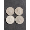4 x Southern Rhodesia Sixpence 1947/1948/1959/1950 - as per photograph
