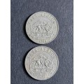 2 x East Africa One Shillings 1948/1952 (nice condition) - as per photograph
