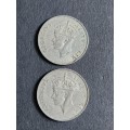 2 x East Africa One Shillings 1948/1952 (nice condition) - as per photograph