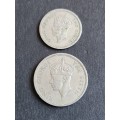 Southern Rhodesia Sixpence and One Shilling 1952 - as per photograph