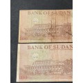 2 x Bank of Sudan 100 Sudanese Dinars - as per photograph
