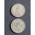 2 x East Africa 1 Shillings 1922/1924 - as per photograph