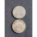 2 x East Africa 1 Shillings 1924/1949 - as per photograph