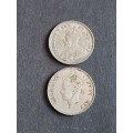 2 x East Africa 1 Shillings 1924/1949 - as per photograph