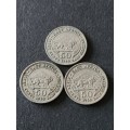 3 x East Africa 50 Cents 1948/1949/1960 - as per photograph