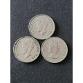 3 x East Africa 50 Cents 1948/1949/1960 - as per photograph