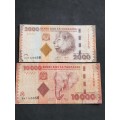 2 x Tanzania Notes 2000 and 10 000 Shillings- as per photograph