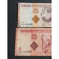 2 x Tanzania Notes 2000 and 10 000 Shillings- as per photograph