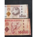 2 x Tanzania Notes 2000 and 10 000 Shillings- as per photograph