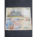 2 x Africa Notes Mozambique 50 Meticais and Zambia 50 000 Kwachas - as per photograph