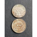 2 x East Africa One Shilling 1949/1952 - as per photograph