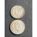 2 x East Africa One Shilling 1949/1952 - as per photograph