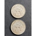 2 x East Africa One Shilling 1950 - as per photograph