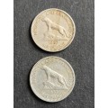 2 x Rhodesia and Nysaland Sixpence  1957 - as per photograph