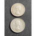 2 x Rhodesia and Nysaland Sixpence  1957 - as per photograph