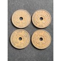 4 x Rhodesia and Nysaland One Pennies 1962 - as per photograph