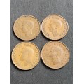 4 x Union One Pennies 1941/1942/1943/1944 - as per photograph