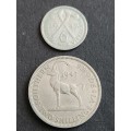 Southern Rhodesia Sixpence and 2 Shillings 1947 - as per photograph