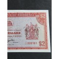 Reserve Bank of Rhodesia Two Dollars Salisbury 10th April 1979 Bird Watermark UNC -as per photograph