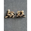 Vintage Exquisite Screw Back Clip on Leaf Earrings decorated with Black Enamel and clear Crystals