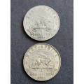 2 x East Africa One Shilling 1924/1925 - as per photograph