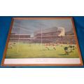 OLD PRINT (SA vs BRITISH & IRISH LIONS, 1955) IN GLASS FRONTED WOODEN FRAME