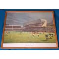 OLD PRINT (SA vs BRITISH & IRISH LIONS, 1955) IN GLASS FRONTED WOODEN FRAME