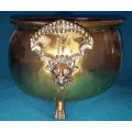 VINTAGE HEAVY BRASS PLANTER WITH LION HEAD HANDLES