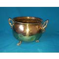 VINTAGE HEAVY BRASS PLANTER WITH LION HEAD HANDLES