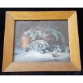 VINTAGE OIL PAINTING IN GLASS FRONTED WOODEN FRAME