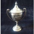 VINTAGE SILVER PLATED EMESS TROPHY WITH LID