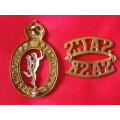SOUTH AFRICAN CORPS OF SIGNALS BI/M CAP BADGE + BRASS SHOULDER TITLE 1930-59 OWEN 1237