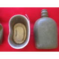 RHODESIAN ARMY - WATER BOTTLE (NO LID) + FIREBUCKET + POUCH (INSCRIBED MADE WSG)   (5992)