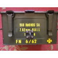 SOUTH AFRICA METAL AMMO BOX - FN 7.62mm BALL ROUNDS - 1962 - 31.5 cmX29.5cmX18cm WEIGHT 7.15 Kgs