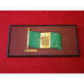 RHODESIAN FLAG - IN COPPER + ENAMEL PAINT ON WOODEN FRAME - A BIT ROUGH 48cm X 22.3cm  (6808)