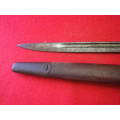 BRITISH LEE ENFIELD NO 1 .303 BAYONET P1907 MADE WILKINSON + SCABBARD + LEATHER FROG (WW2)  (4364)