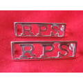 RHODESIA PRISON SERVICES - PAIR OF CHROMED SHOULDER TITLES     (7559)