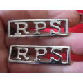 RHODESIA PRISON SERVICES - PAIR OF CHROMED SHOULDER TITLES     (7559)