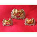 RHODESIAN ARMY PAY CORPS. SET OFFICERS GILT + SILVERED CAP + FACING PAIR COLLAR BADGES    (7652)
