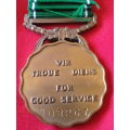 SADF -GOOD SERVICE FULL SIZE BRONZE MEDAL - 10 YRS - NUMBERED, UNRESEARCHED, 1st DESIGN RIBBON(4972)