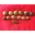 NORTHERN RHODESIA REGT. - 14 X BRASS / ANODISED BUTTONS ALL FIRMIN - OD`S 14/18.5/20/23/25mm  (8222)