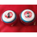 2 X RUSSEL SUPER COCA COLA YOYO`S + STRINGS - NOTE CHIPS - SEE PICS     (2951)