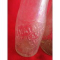 4 X OLD MILK BOTTLES - DAIRY NAMES BELOW - 3 X HALF PINT+ 1 PINT - ALL HAVE IMPERIAL STAMPS (8445)