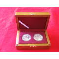 2 X SILVER 1 OZ KRUGERRANDS 2020 & 2021 - ENCAPSULATED, UNCIRCULATED IN ROSEWOOD BOX   (8513)