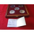 5 X SILVER 1 OZ KRUGERRANDS 2017+CERTIFICATE + 2018/19/20/21- ENCAPSULATED,  IN ROSEWOOD BOX (16)